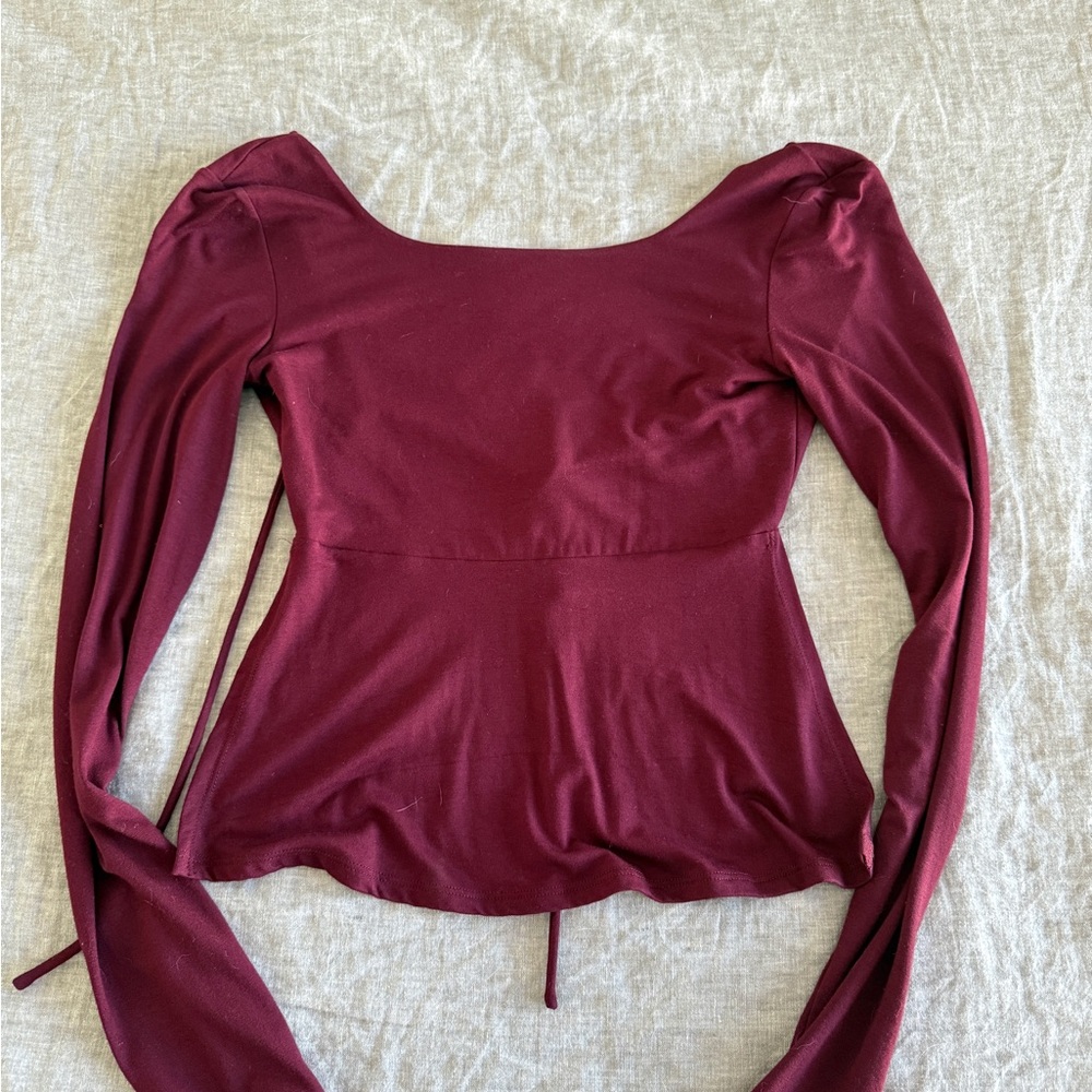 Free People Burgundy Long Sleeve Blouse